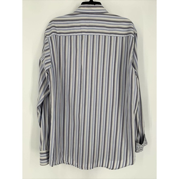 Bugatchi Uomo Shirt Blue‎ Grey Embroidered Thread Flip Cuff Zig Zag Sz L - Picture 4 of 9